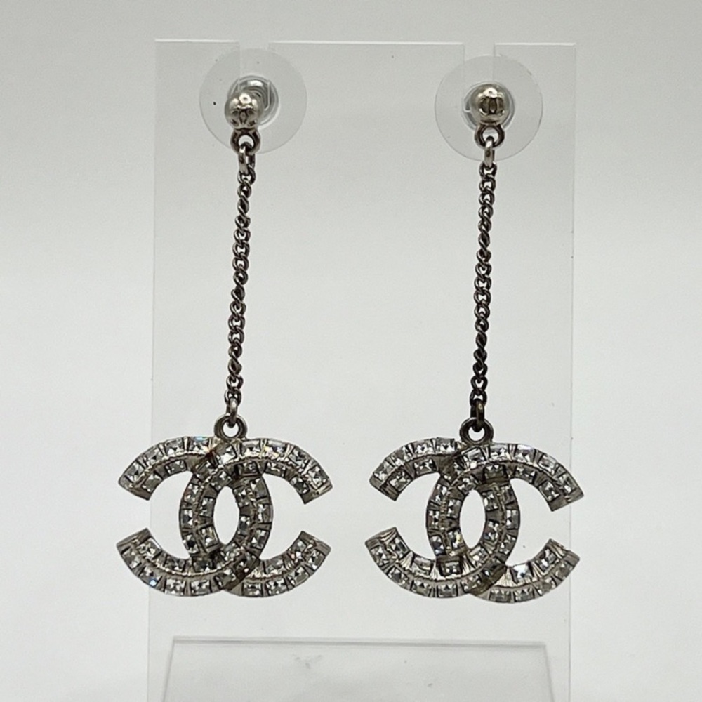 Chanel Silver w Crystals CC Logo Dangle Earrings - Picture 2 of 4